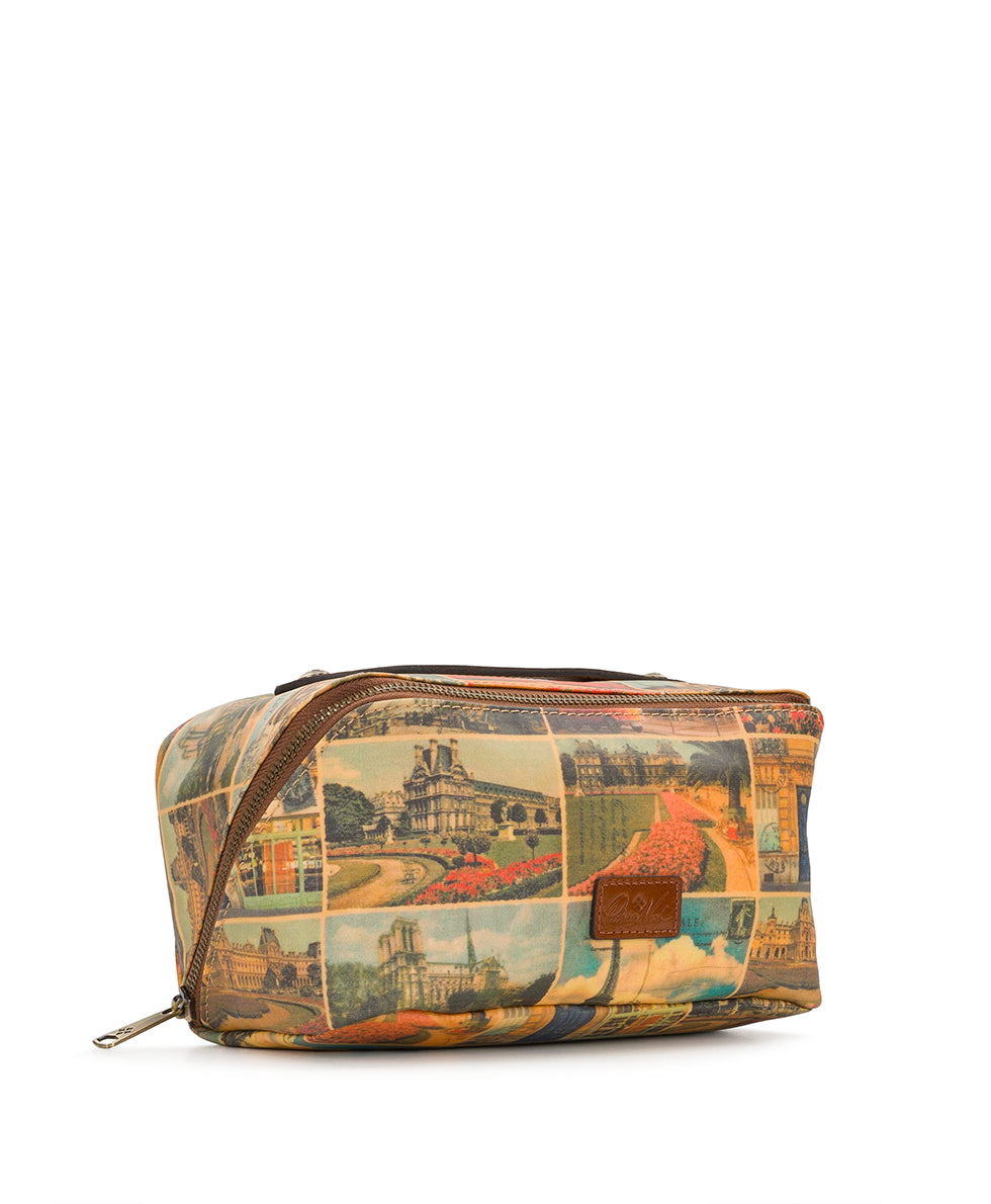 Female - Clancy Cosmetic Case - Patina Coated Linen Canvas - Postcards From Paris - postcards from paris - by Patricia Nash - View 3 of 4