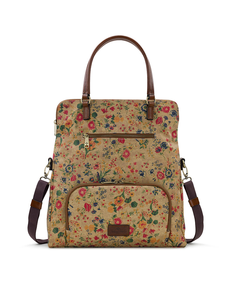Trapani Convertible Backpack - Patina Coated Linen Canvas Prairie Rose