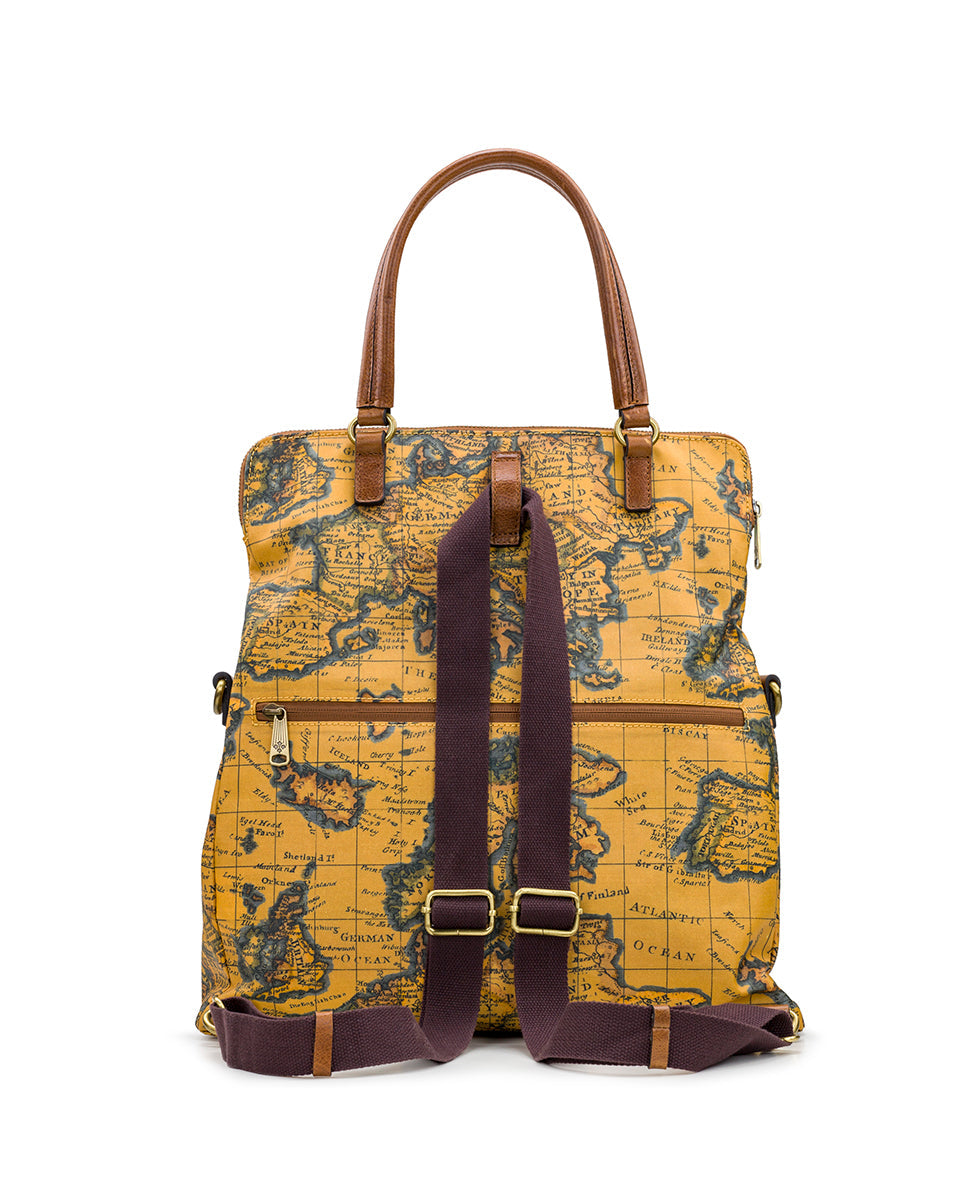 Trapani Convertible Backpack - Patina Coated Linen Canvas European Map - european map - by Patricia Nash - View 3 of 6