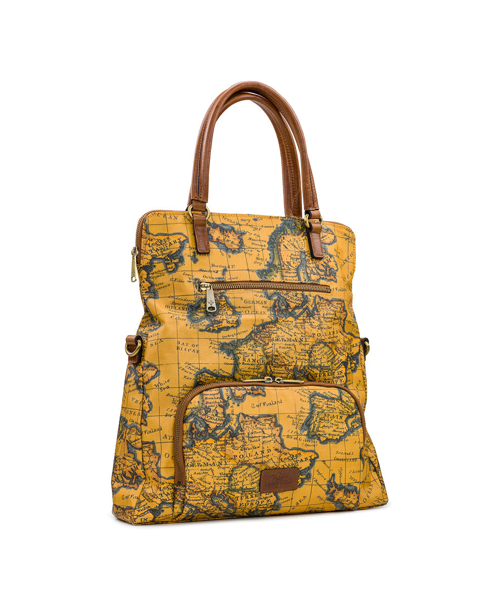 Trapani Convertible Backpack - Patina Coated Linen Canvas European Map - european map - by Patricia Nash - View 4 of 6