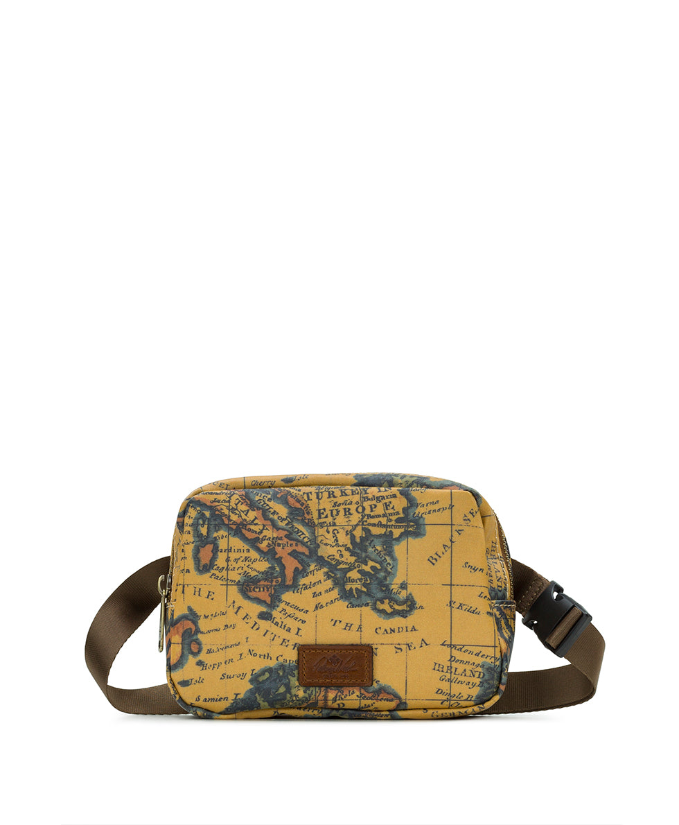 Female - Tremezzo Belt Bag - Patina Coated Linen Canvas — European Map Print - european map - by Patricia Nash - View 1 of 5