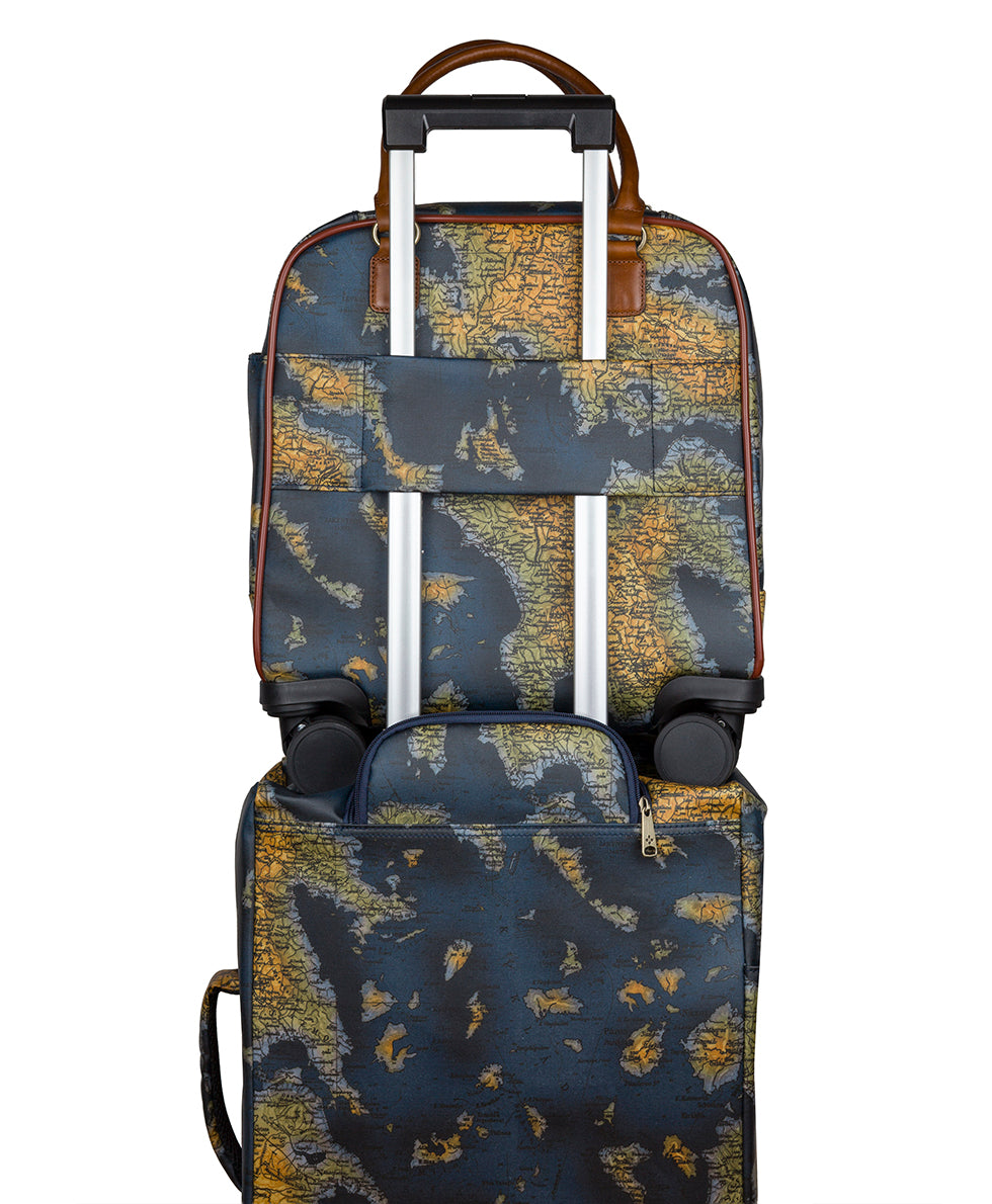 Female - Cagliari Roller Duffel - Patina Coated Linen Canvas ‑ Greek Map - greek map - by Patricia Nash - View 6 of 6