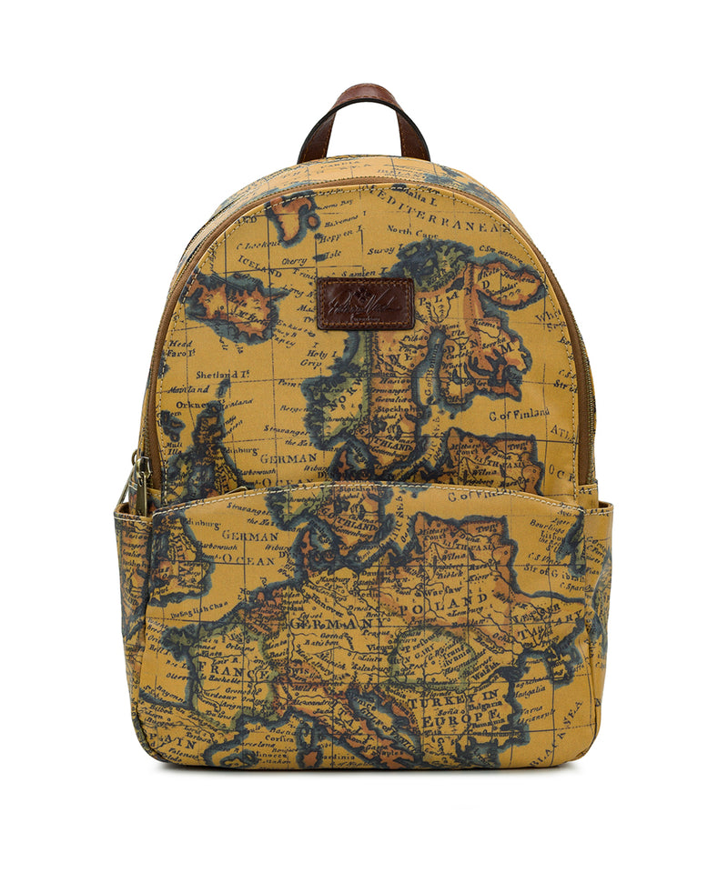 Turi Backpack - Patina Coated Linen Canvas European Map Print