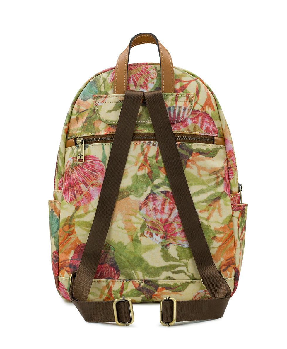 Turi Backpack Patina Coated Linen Canvas Seashells by the Seashore