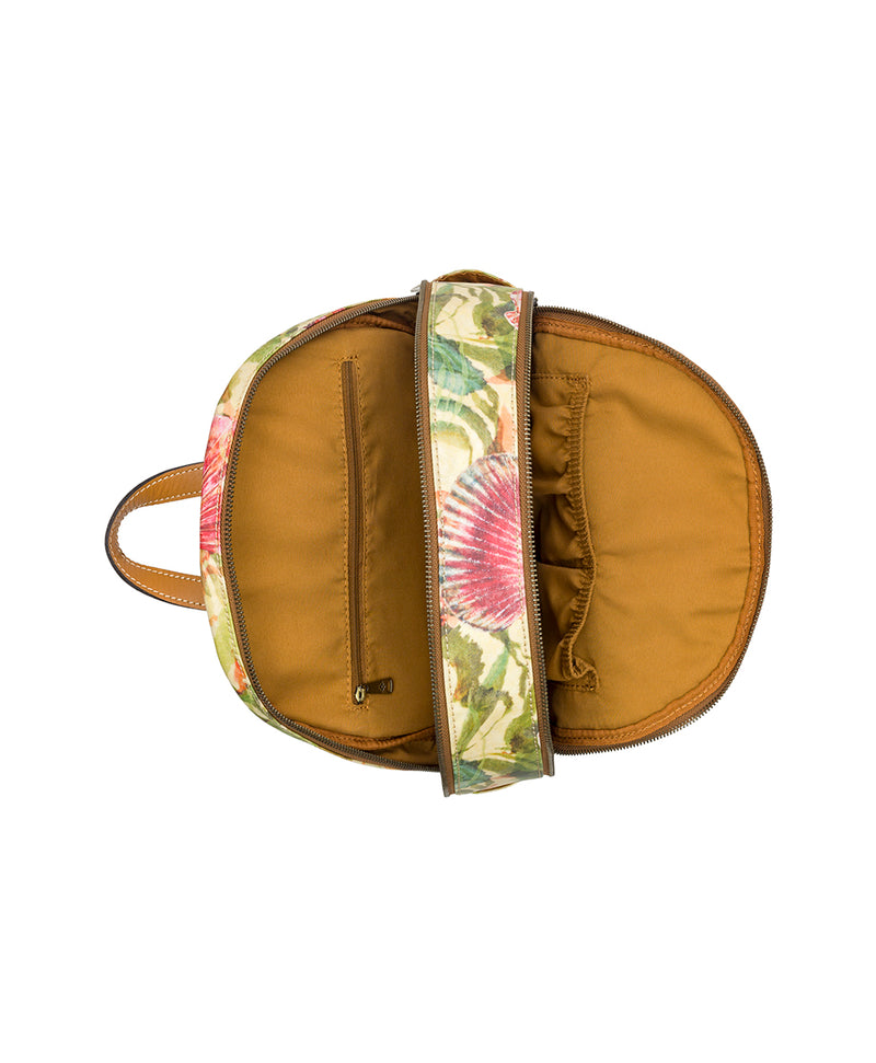 Turi Backpack Patina Coated Linen Canvas Seashells by the Seashore