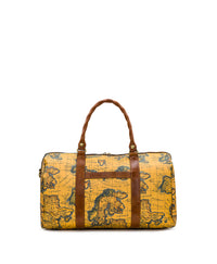 Milano Weekender Duffel Bag - Patina Coated Linen Canvas European Map Print