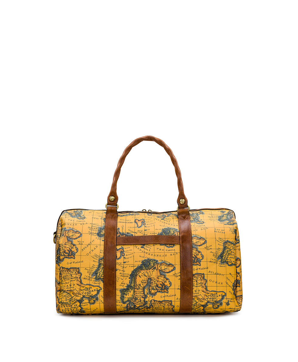 Milano Weekender Duffel Bag - Patina Coated Linen Canvas European Map Print - european map - by Patricia Nash - View 2 of 5