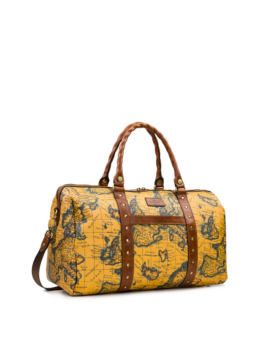 Milano Weekender Duffel Bag - Patina Coated Linen Canvas European Map Print - european map - by Patricia Nash - View 3 of 5