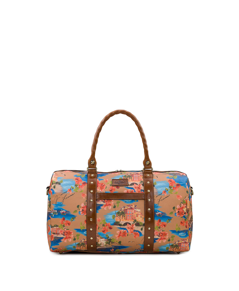 Milano Weekender Duffel Bag - Patina Coated Linen Canvas French Riviera