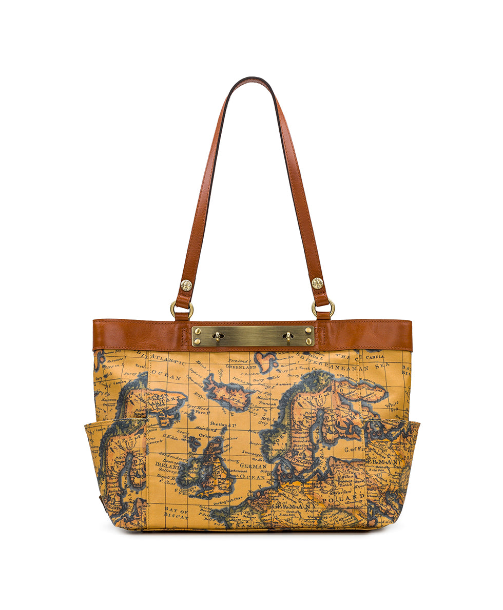 Ria Tote - Patina Coated Linen Canvas European Map Print