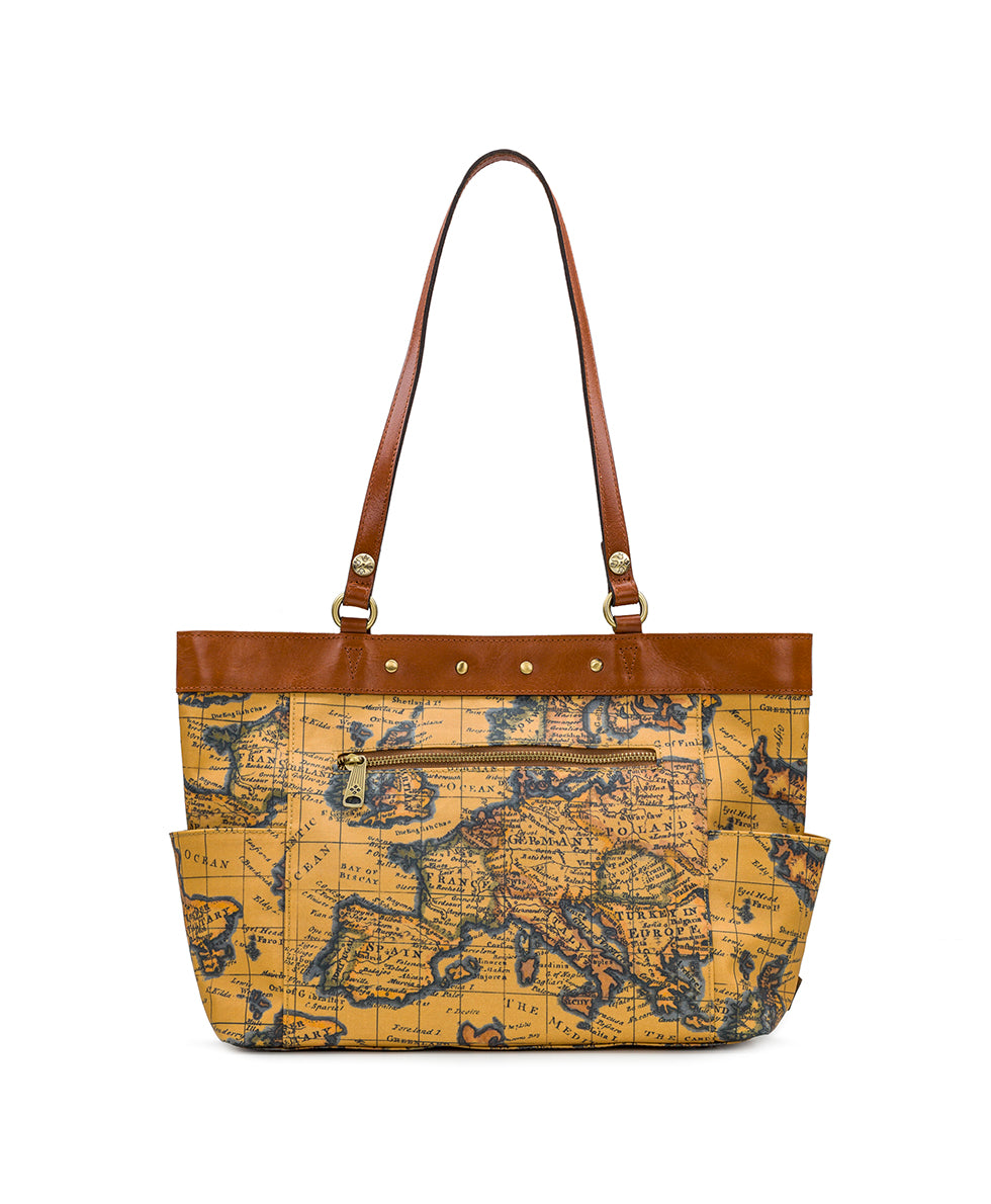 Ria Tote - Patina Coated Linen Canvas European Map Print