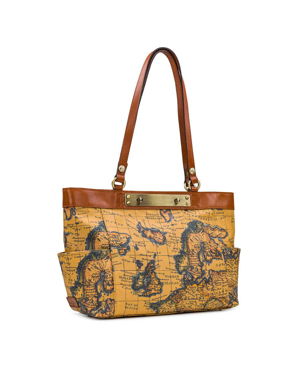 Ria Tote - Patina Coated Linen Canvas European Map Print