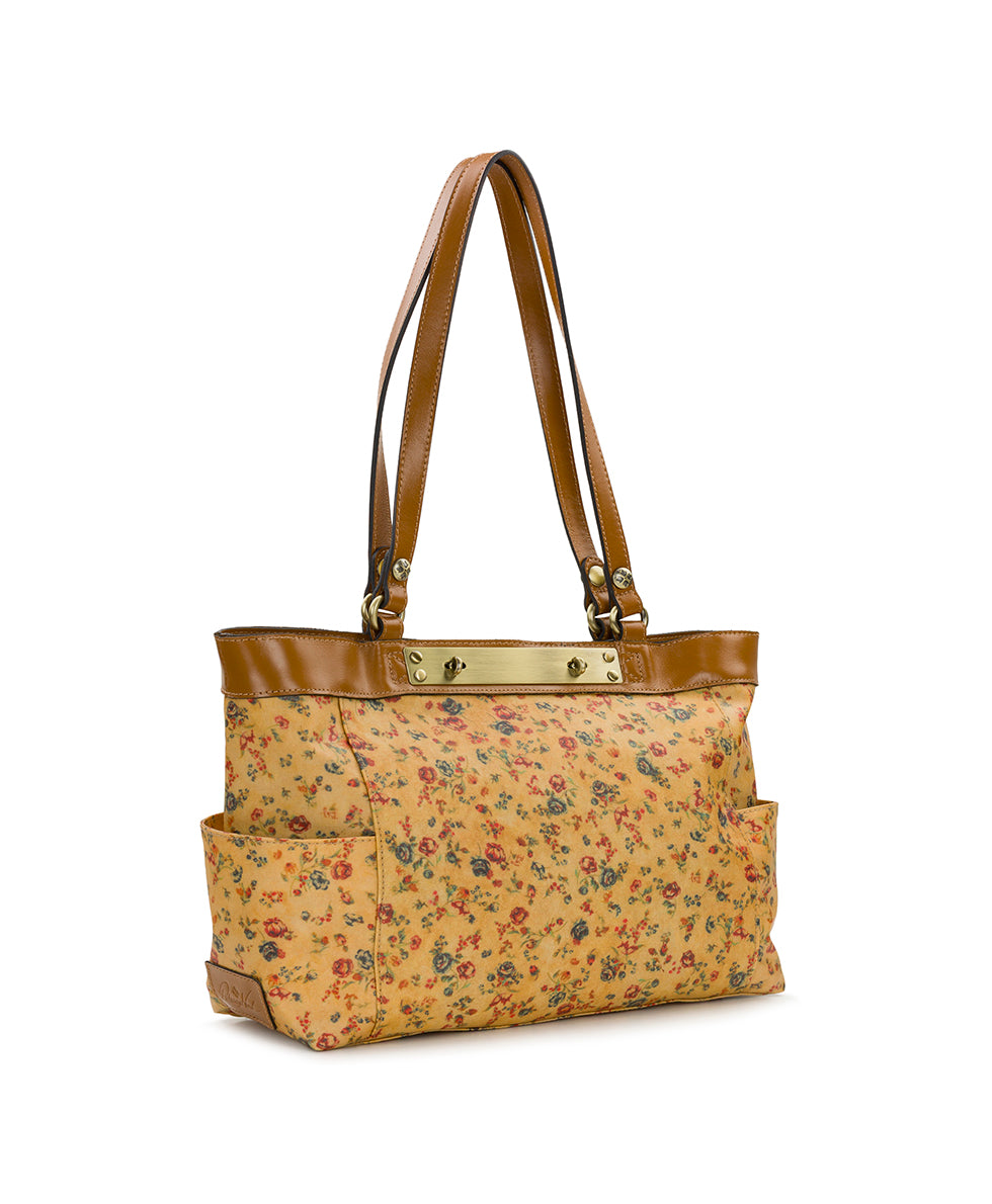 Female - Ria Tote - Patina Coated Linen Canvas – Fleur de Jardin - fleur de jardin - by Patricia Nash - View 3 of 4