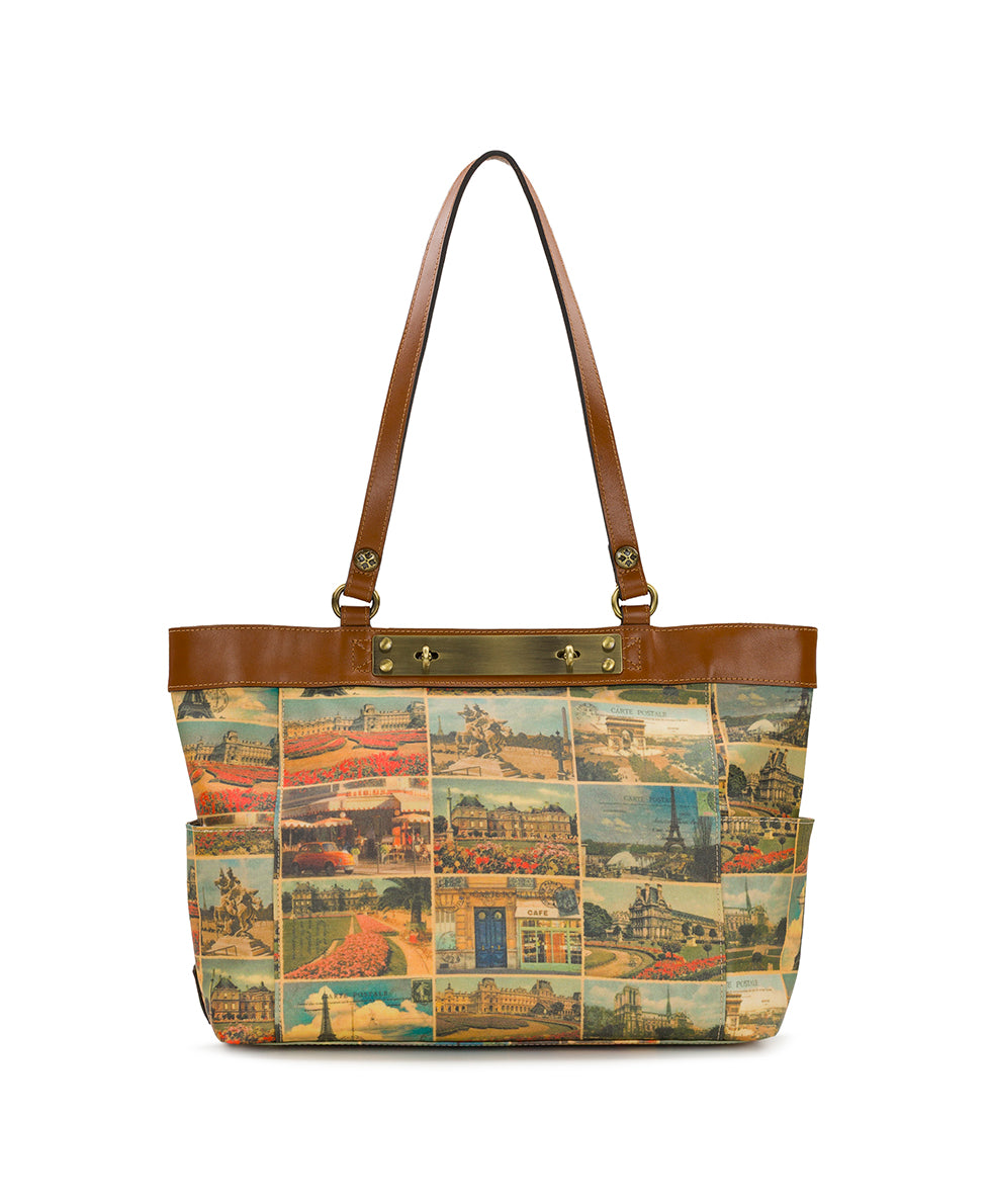 Female - Ria Tote - Patina Coated Linen Canvas - Postcards From Paris - postcards from paris - by Patricia Nash - View 1 of 4
