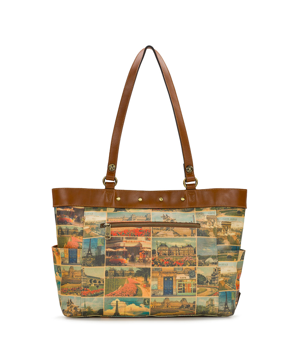 Female - Ria Tote - Patina Coated Linen Canvas - Postcards From Paris - postcards from paris - by Patricia Nash - View 2 of 4