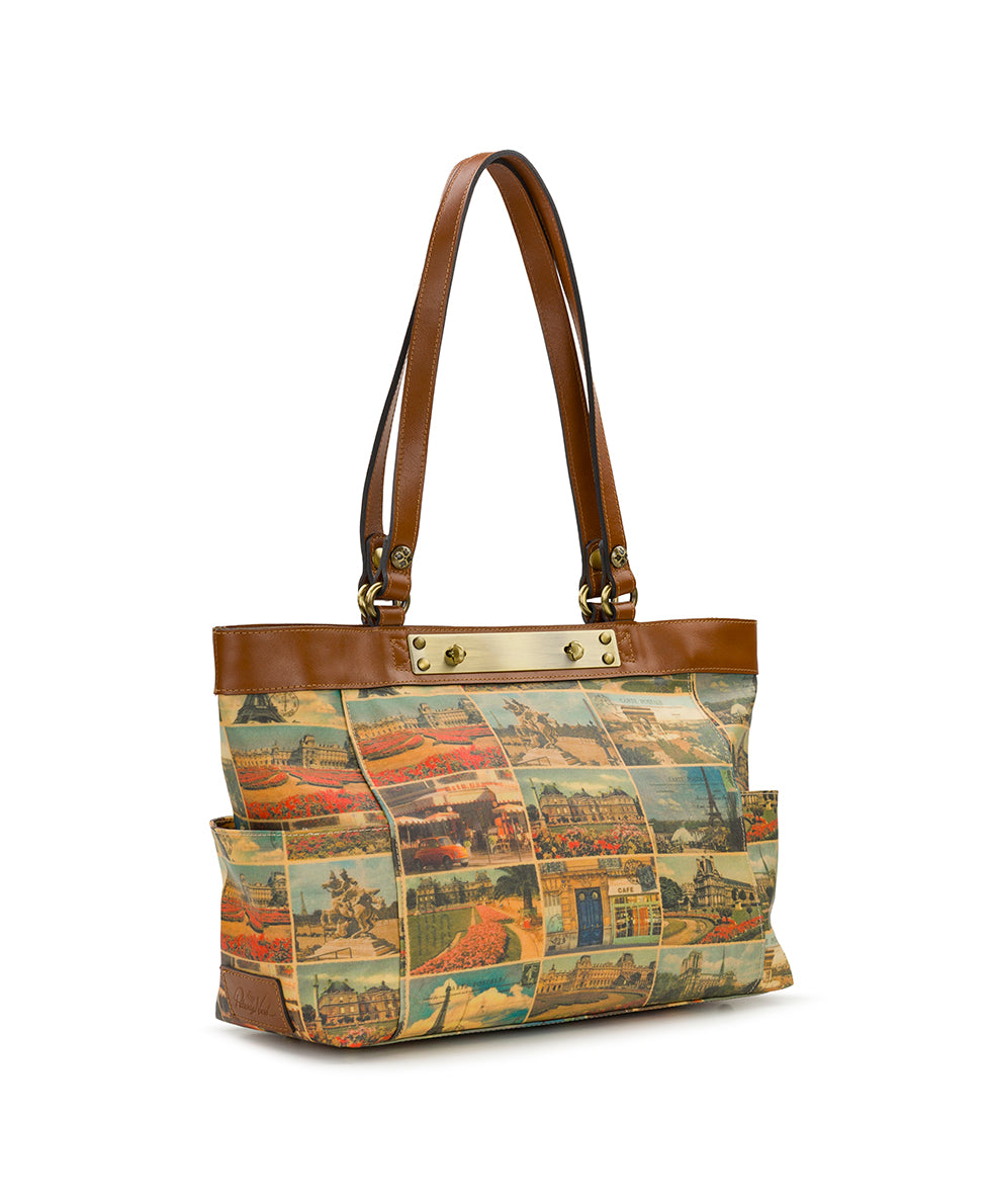Female - Ria Tote - Patina Coated Linen Canvas - Postcards From Paris - postcards from paris - by Patricia Nash - View 3 of 4