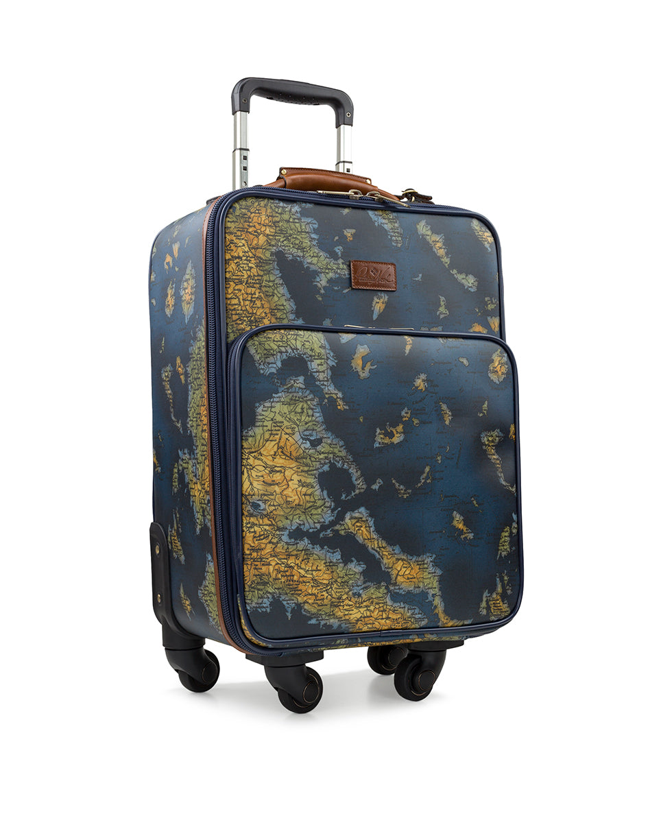 Vettore Trolley - Patina Coated Linen Canvas Greek Map - prairie rose - by Patricia Nash - View 3 of 5