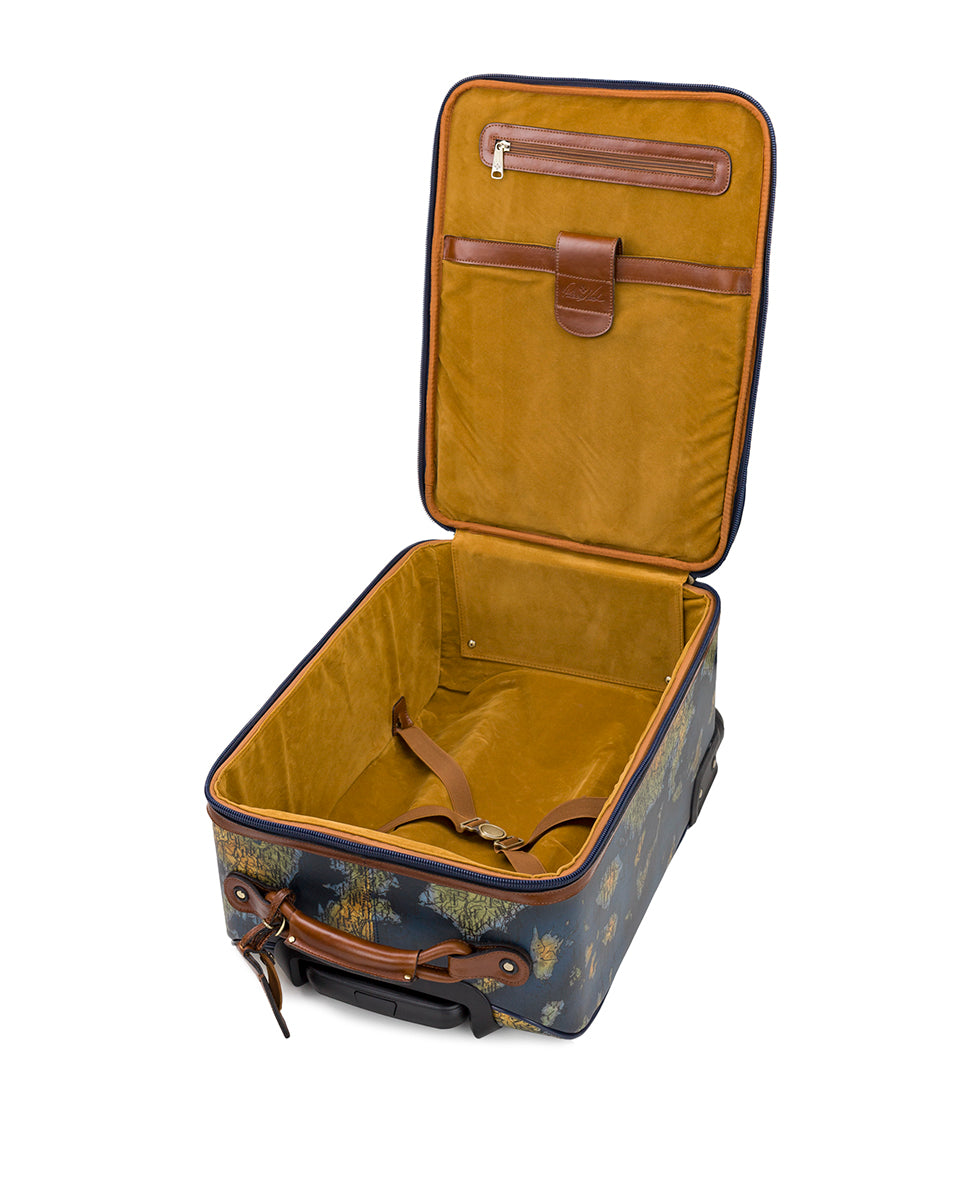 Vettore Trolley - Patina Coated Linen Canvas Greek Map - prairie rose - by Patricia Nash - View 5 of 5