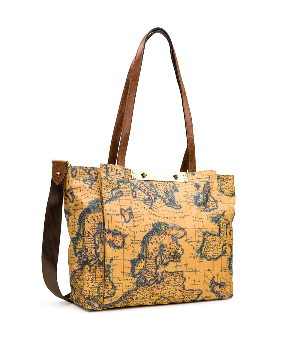 Silvi Tote - Patina Coated Linen Canvas - European Map Print