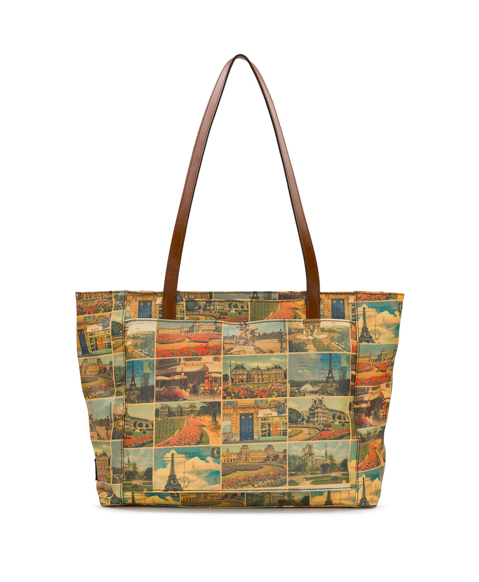 Female - Silvi Tote - Patina Coated Linen Canvas - Postcards From Paris - postcards from paris - by Patricia Nash - View 2 of 5