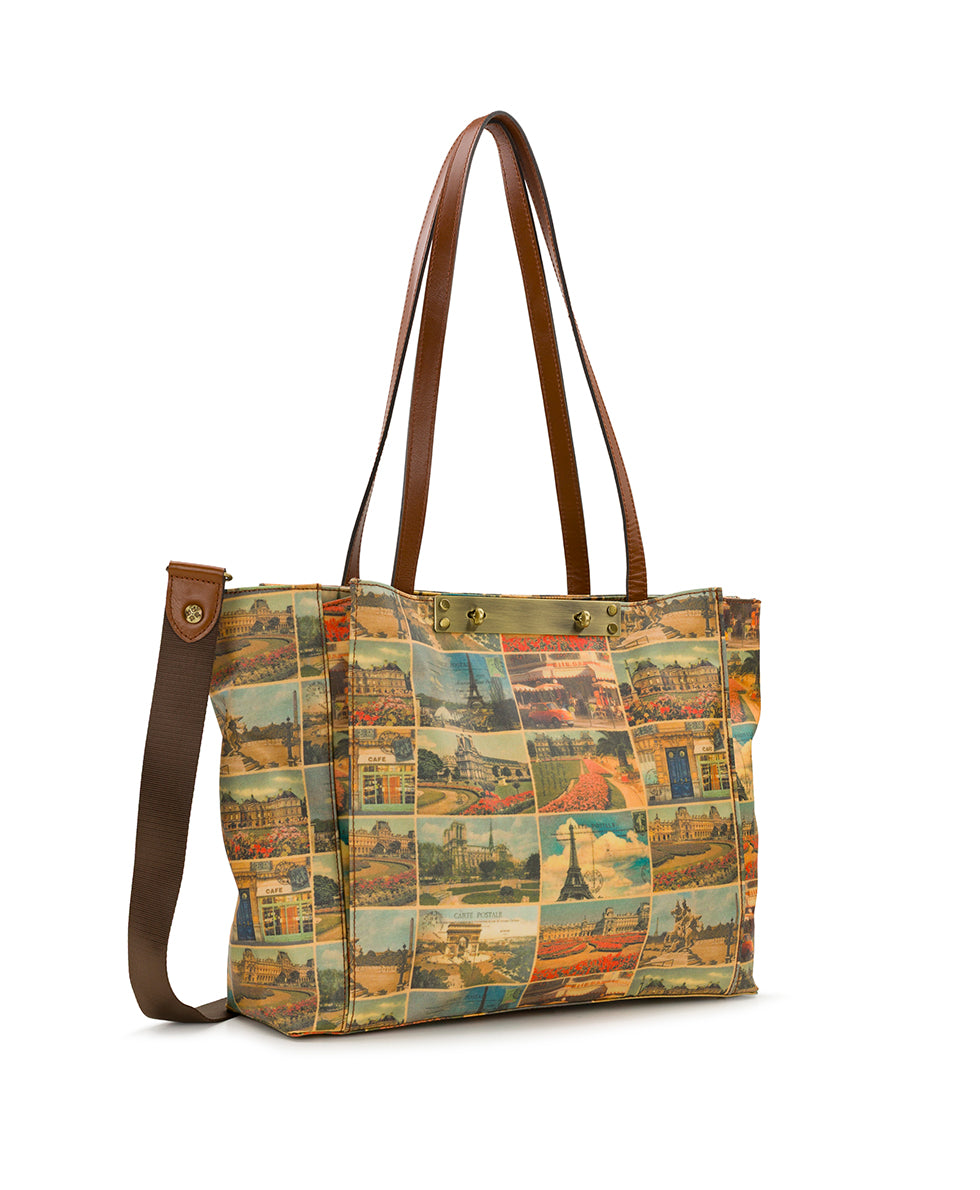 Female - Silvi Tote - Patina Coated Linen Canvas - Postcards From Paris - postcards from paris - by Patricia Nash - View 3 of 5
