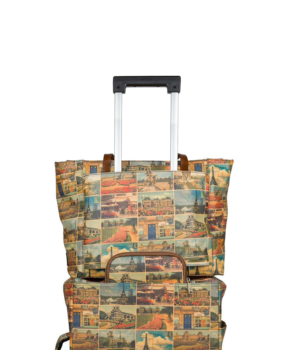 Female - Silvi Tote - Patina Coated Linen Canvas - Postcards From Paris - postcards from paris - by Patricia Nash - View 5 of 5