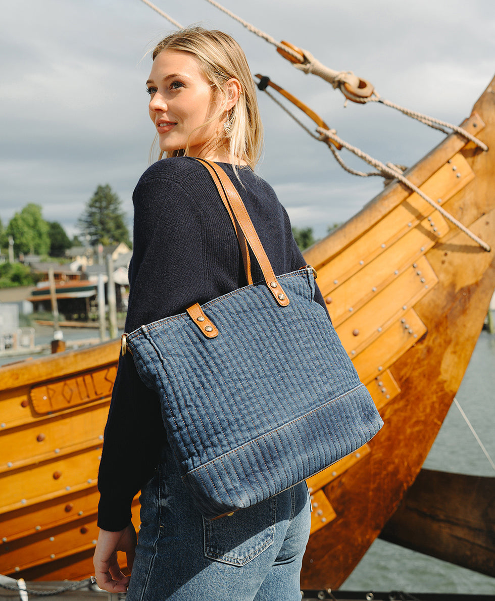Female - Silvi Tote | Quilted Denim | Denim - denim - by Patricia Nash - View 6 of 9