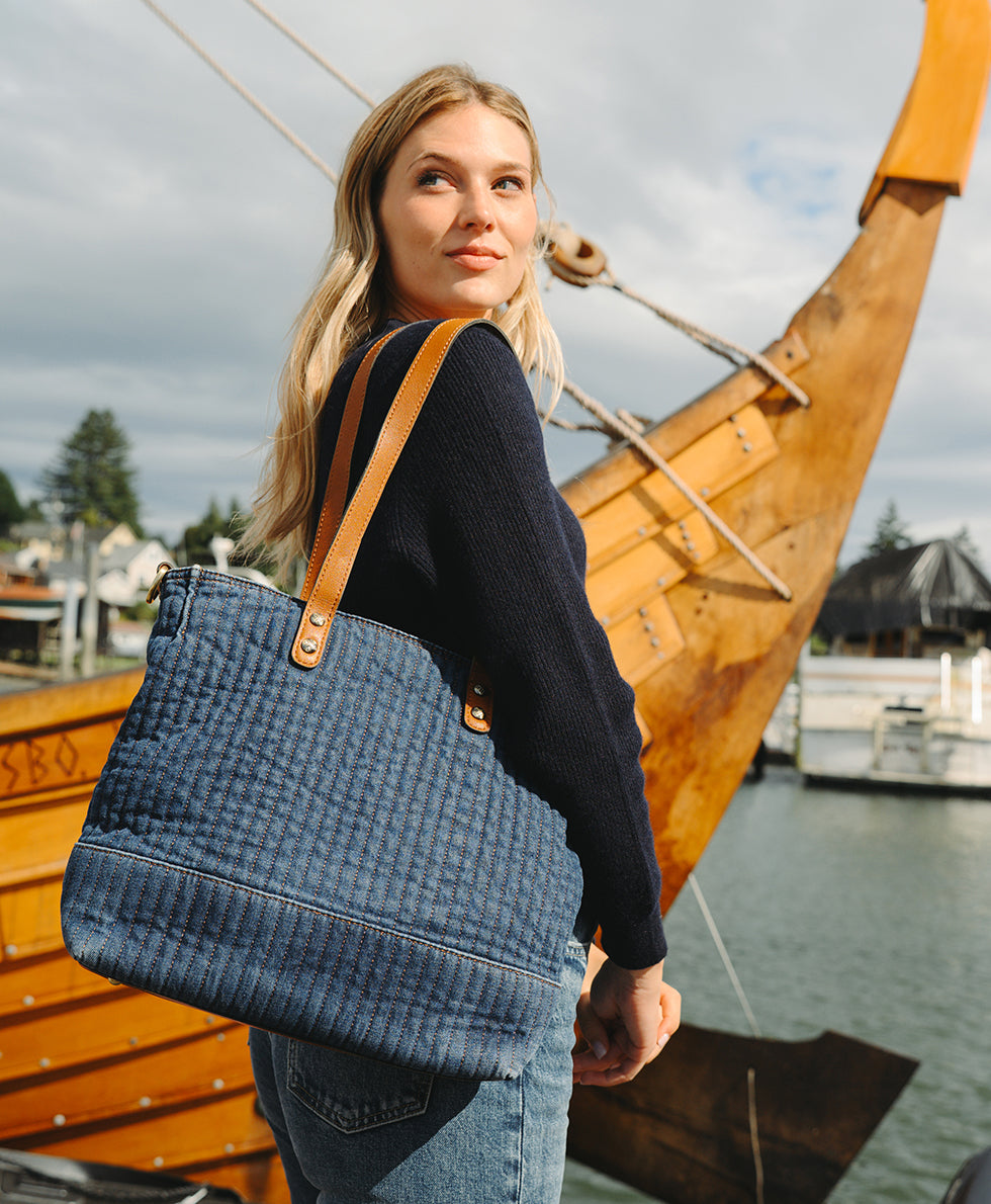 Female - Silvi Tote | Quilted Denim | Denim - denim - by Patricia Nash - View 7 of 9