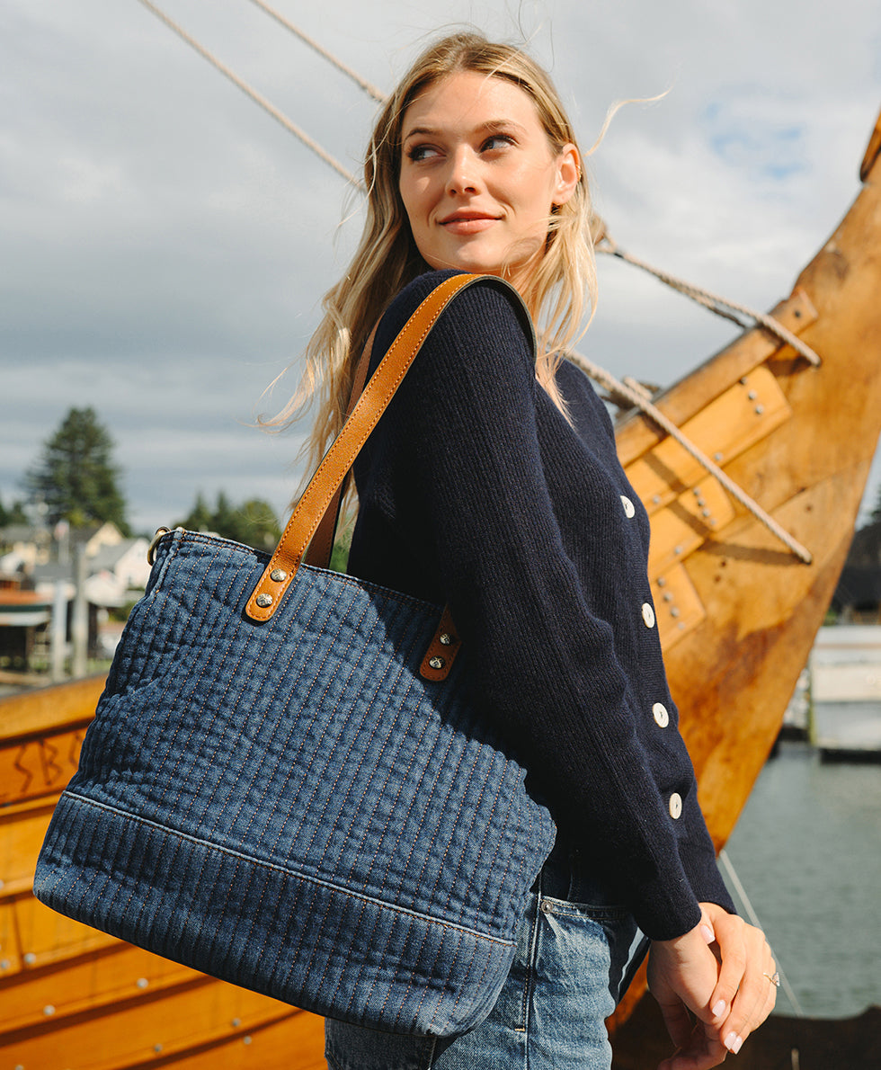 Female - Silvi Tote | Quilted Denim | Denim - denim - by Patricia Nash - View 8 of 9