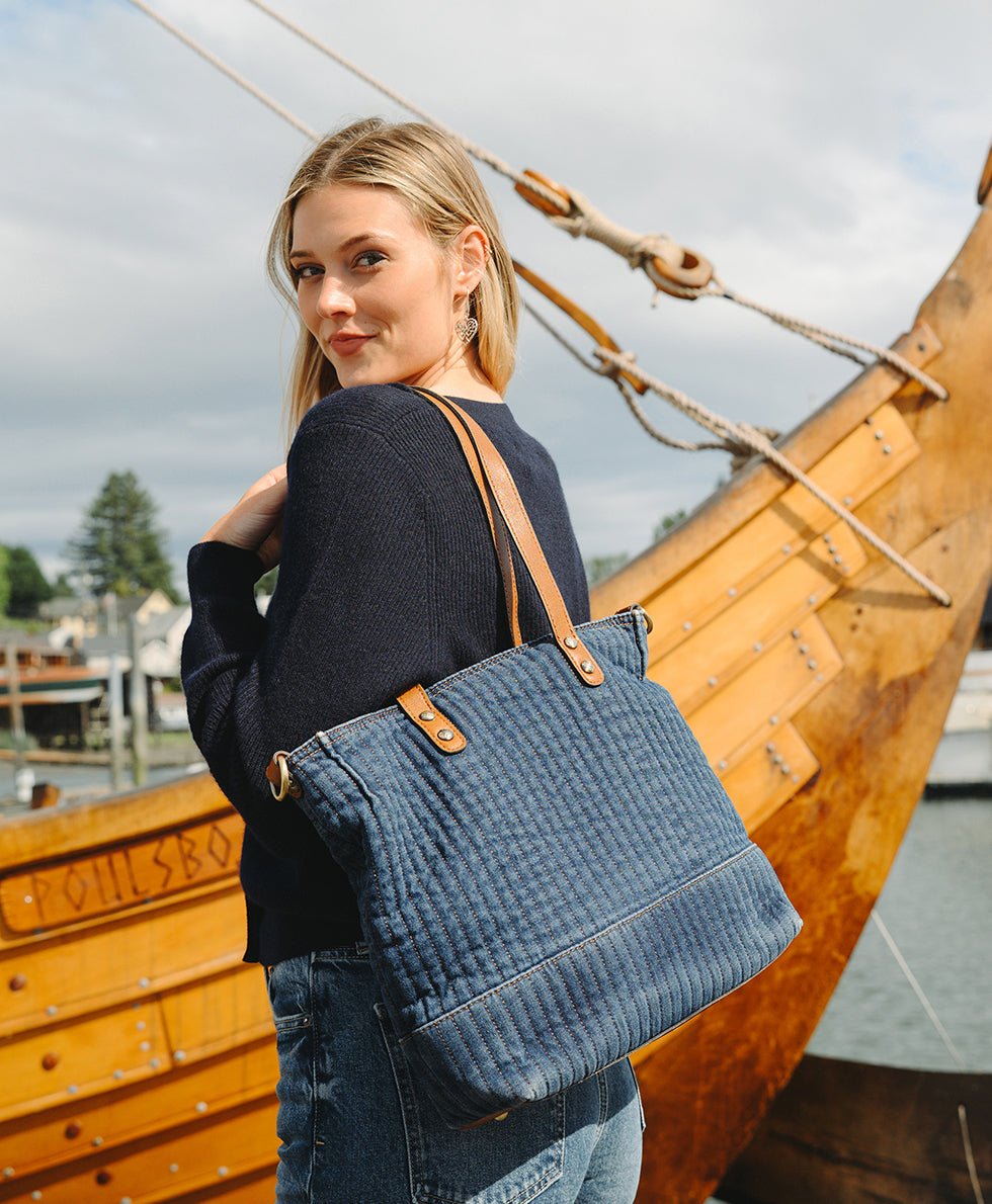 Female - Silvi Tote | Quilted Denim | Denim - denim - by Patricia Nash - View 2 of 9
