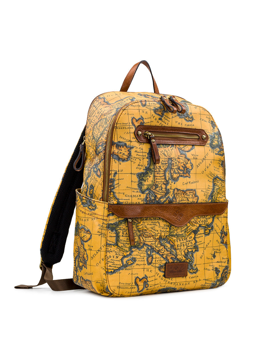 Karina Backpack -  Patina Coated Linen Canvas European Map Print - european map - by Patricia Nash - View 3 of 5