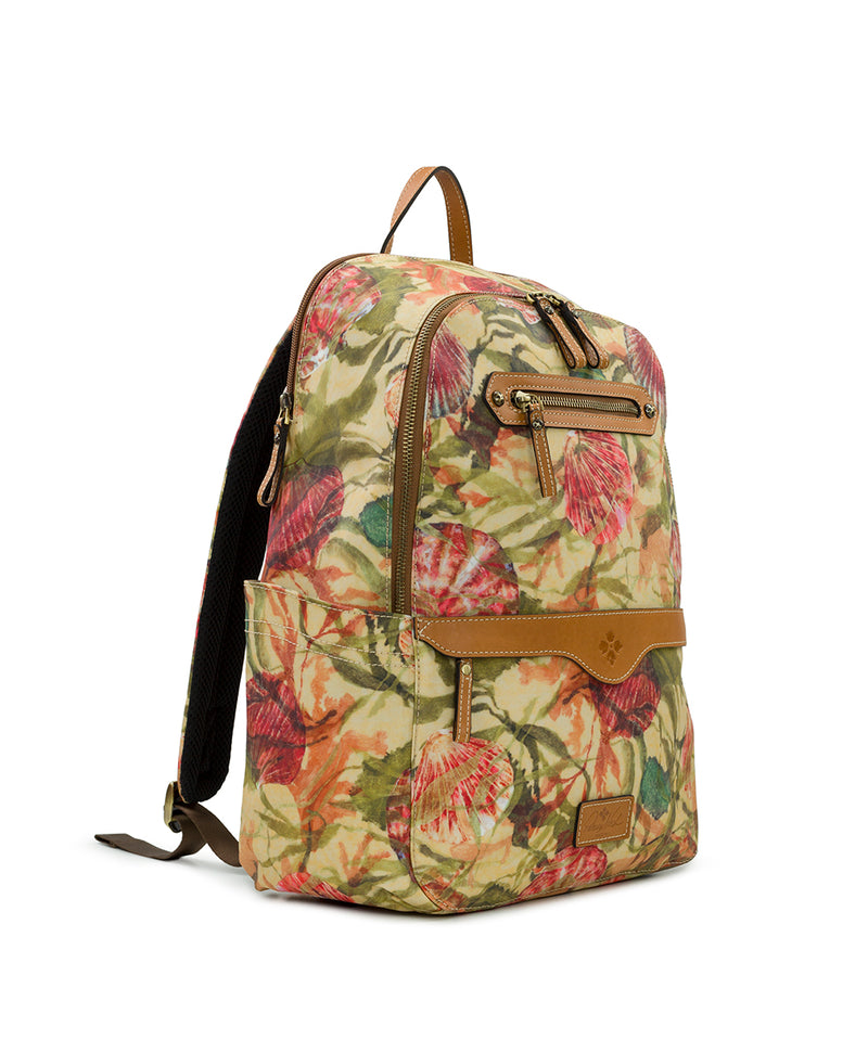 Karina Backpack Patina Coated Linen Canvas Seashells by the Seashore