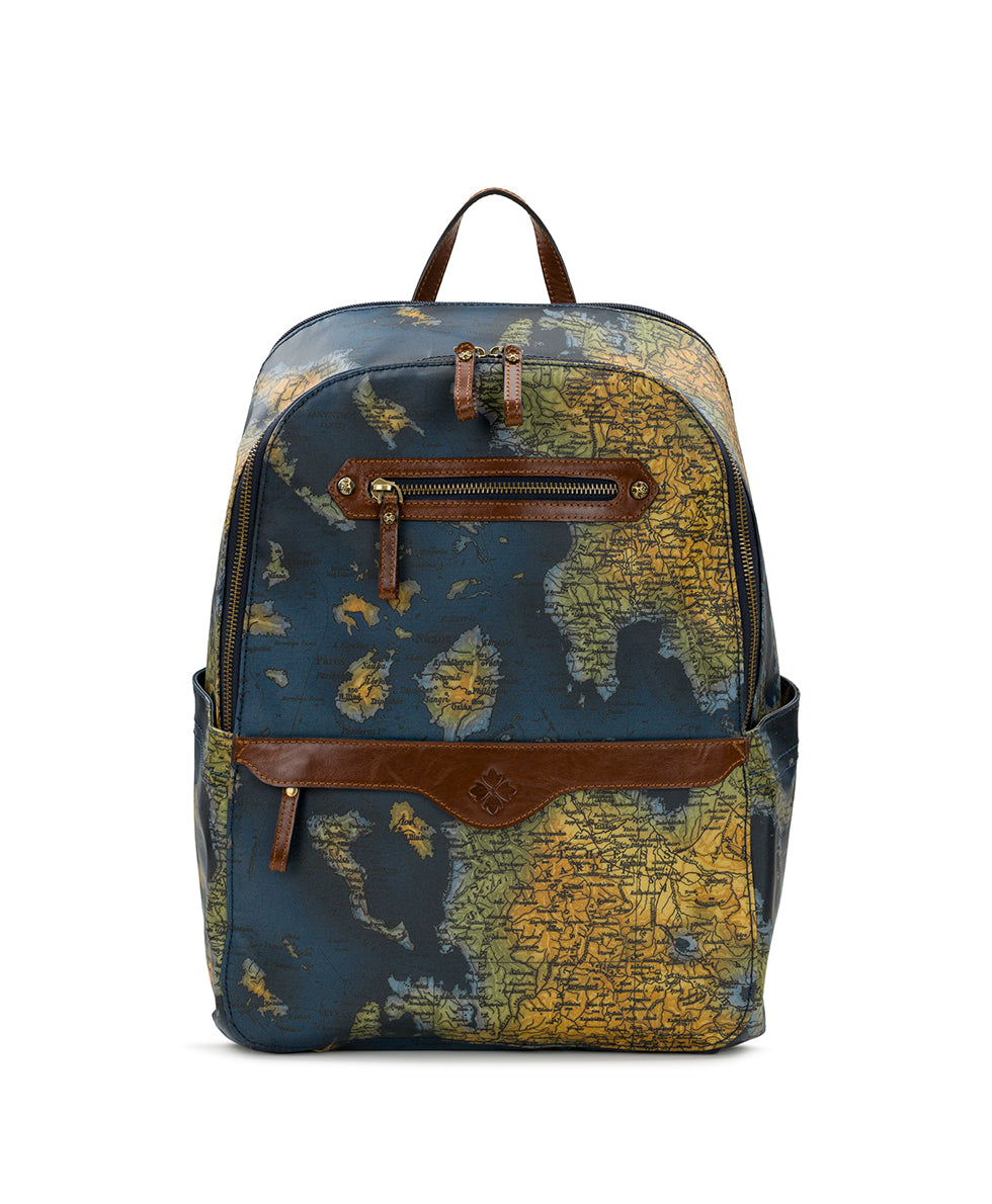 Female - Karina Backpack -  Patina Coated Linen Canvas – Greek Map - greek map - by Patricia Nash - View 1 of 5