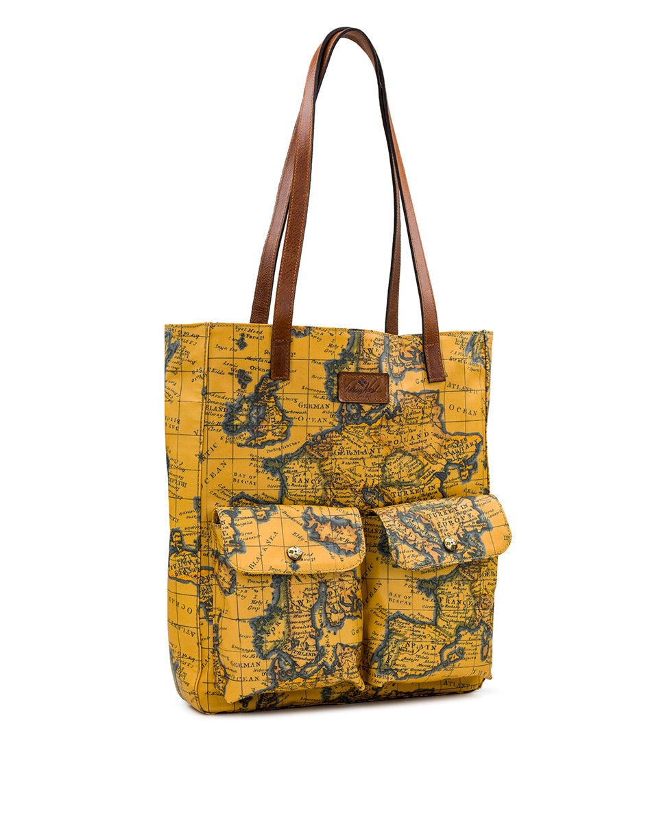 Alina Tote - Patina Coated Linen Canvas European Map Print - european map - by Patricia Nash - View 3 of 5