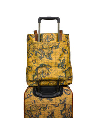Alina Tote - Patina Coated Linen Canvas European Map Print