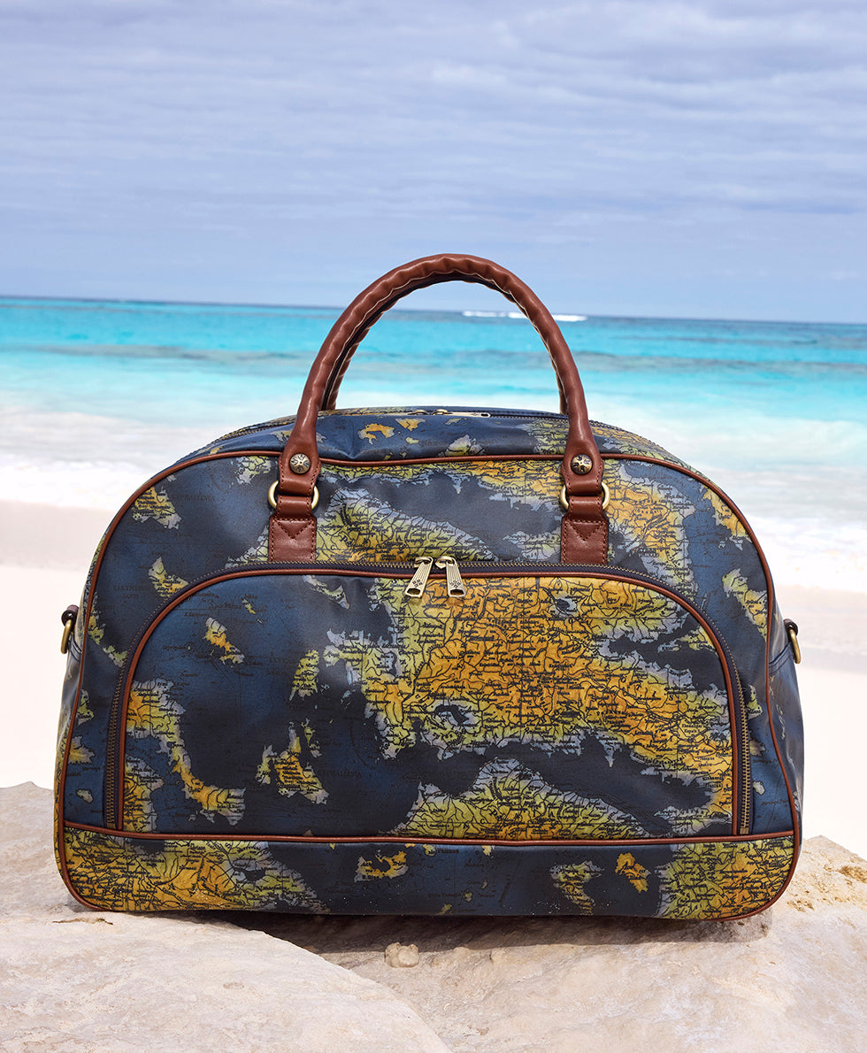 Female - Gonnesa Overnighter - Patina Coated Linen Canvas Greek Map - western lace - by Patricia Nash - View 6 of 6