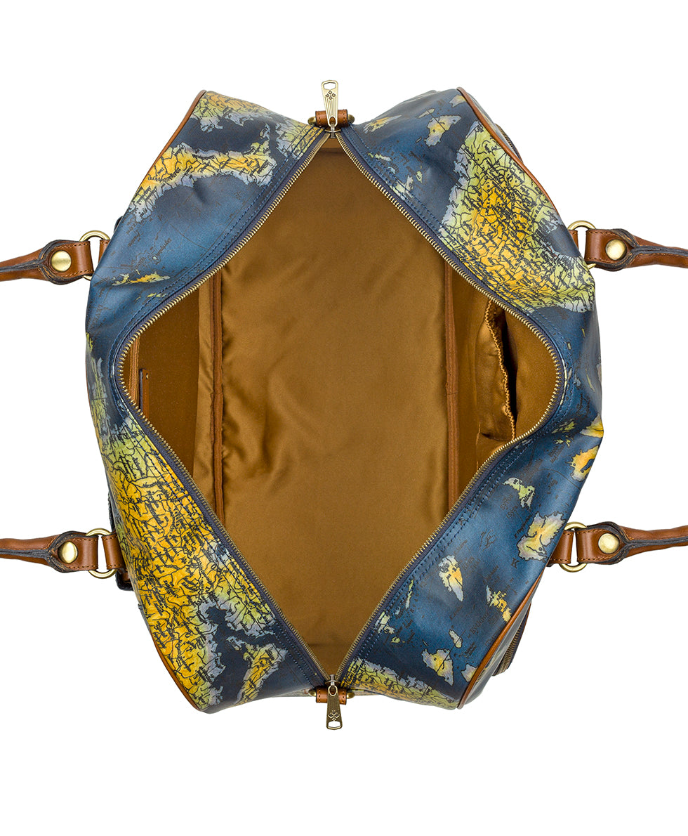 Female - Gonnesa Overnighter - Patina Coated Linen Canvas Greek Map - western lace - by Patricia Nash - View 4 of 6