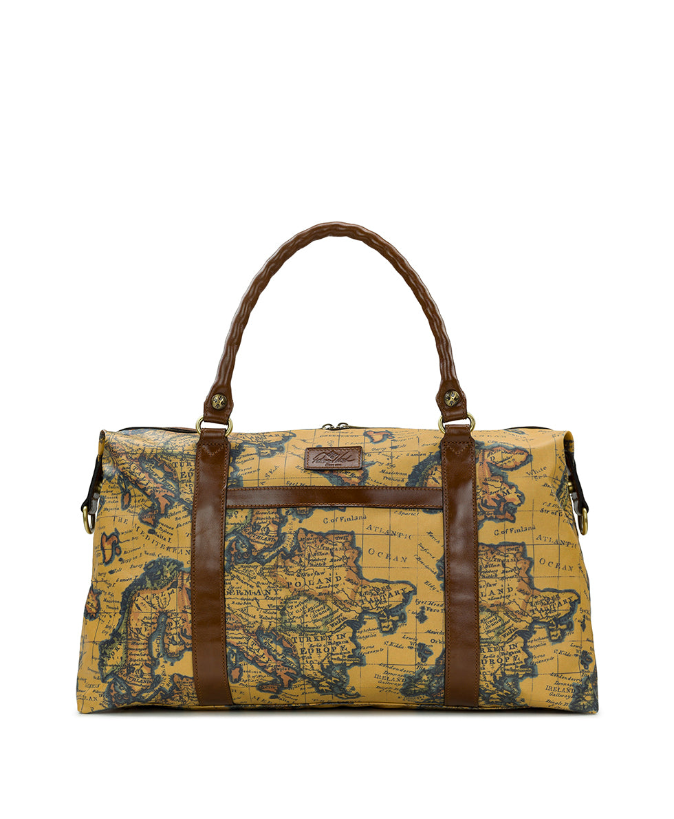 Cerasella Duffel Bag - Patina Coated Linen Canvas European Map Print