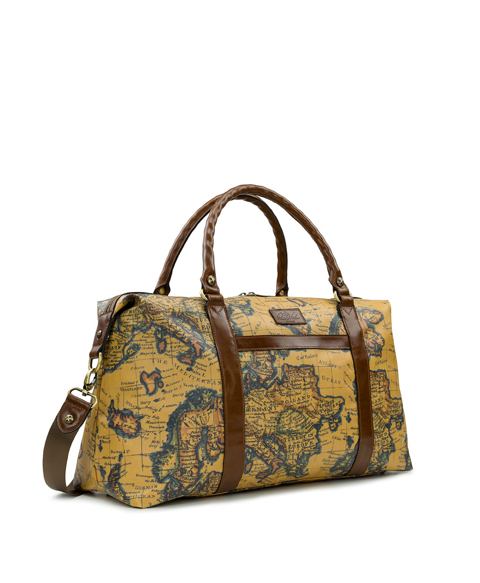 Cerasella Duffel Bag - Patina Coated Linen Canvas European Map Print