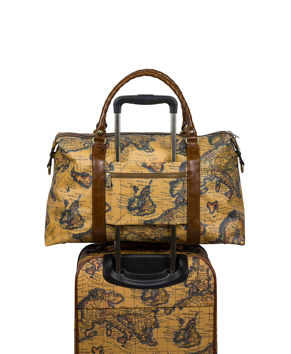 Cerasella Duffel Bag - Patina Coated Linen Canvas European Map Print