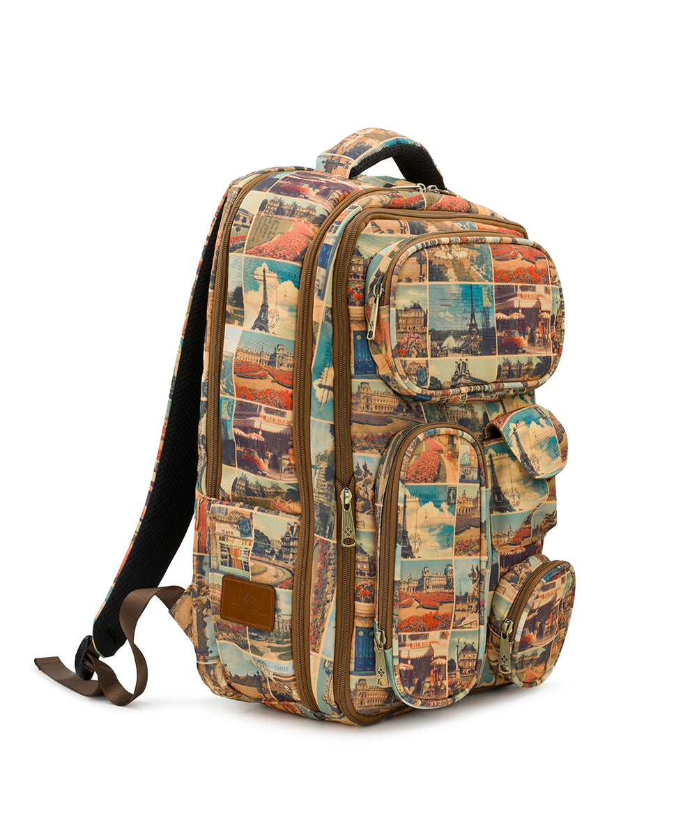 Female - Vico Travel Backpack - Woven Poly - Postcards From Paris - postcards from paris - by Patricia Nash - View 3 of 6