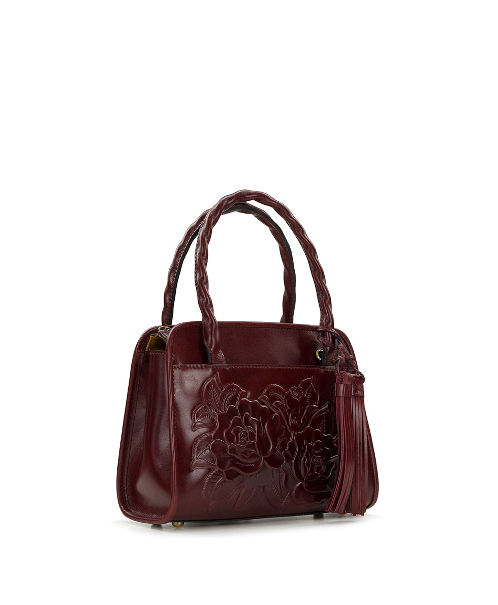 Female - Paris Satchel | Vattaro Rose Tooled | Oxblood - oxblood - by Patricia Nash - View 3 of 4
