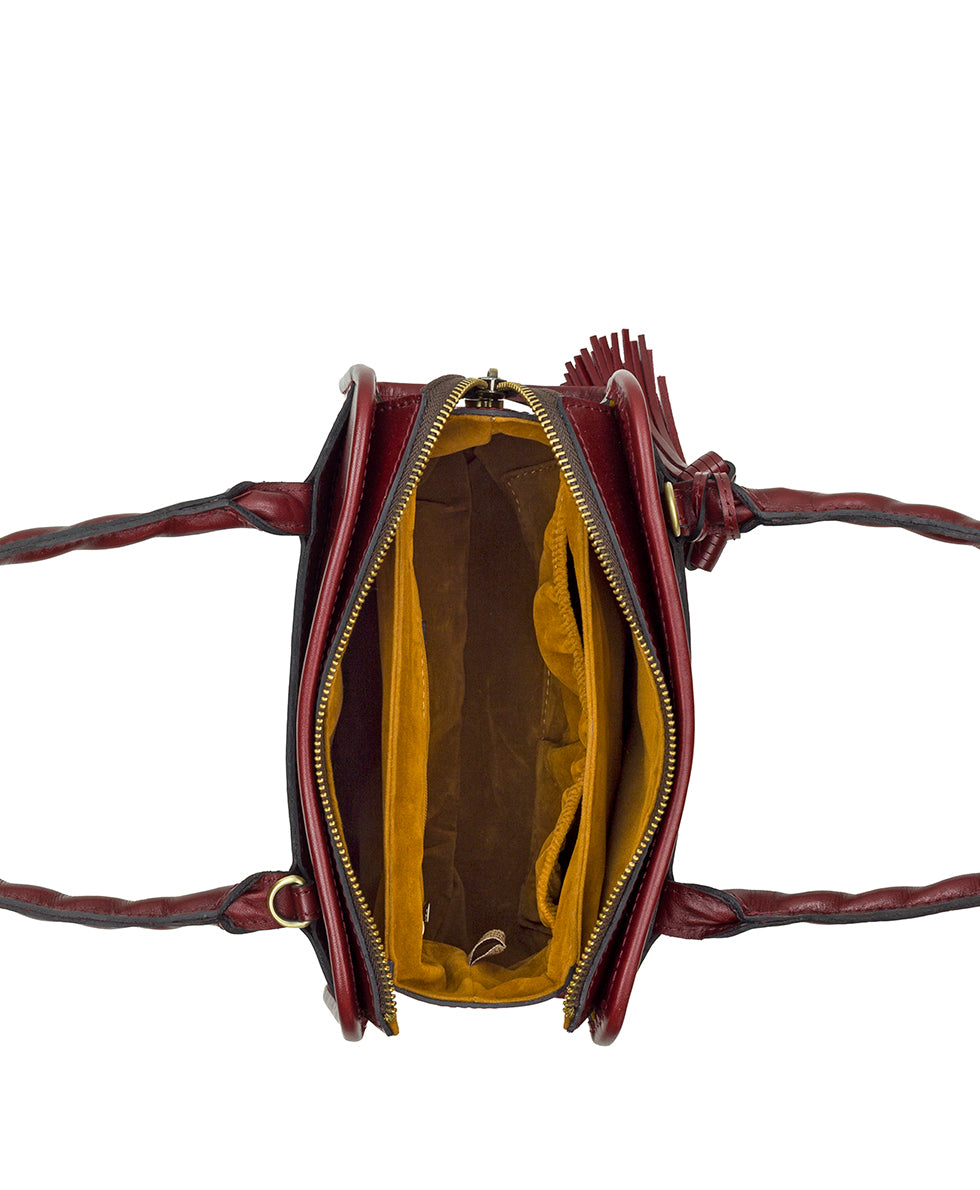 Female - Paris Satchel | Vattaro Rose Tooled | Oxblood - oxblood - by Patricia Nash - View 4 of 4