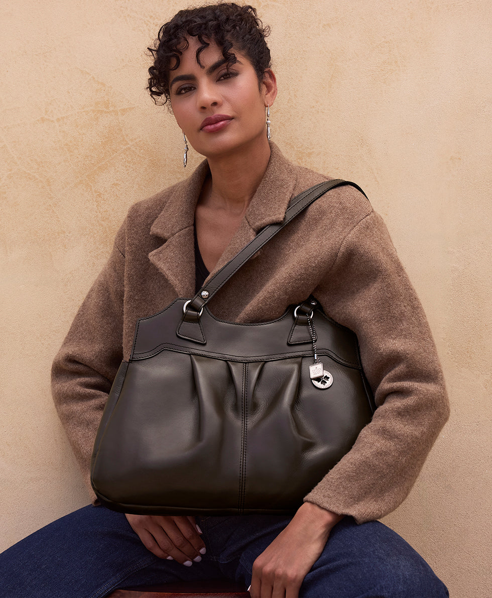 Female - Napoli Satchel - Heritage Leather - mushroom - by Patricia Nash - View 4 of 7