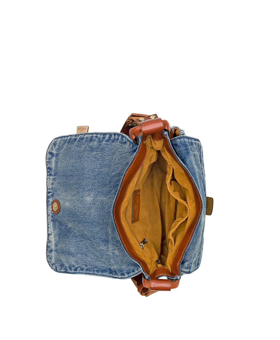 Rosa Square Flap Bag - Denim Patchwork - washed denim - by Patricia Nash - View 5 of 6