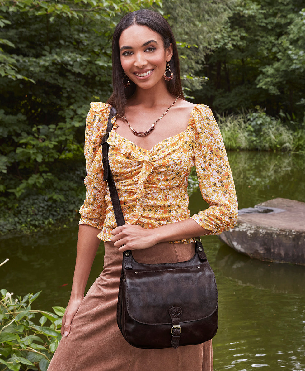 London Saddle Bag - Vintage Distressed Leather - chocolate - by Patricia Nash - View 5 of 5