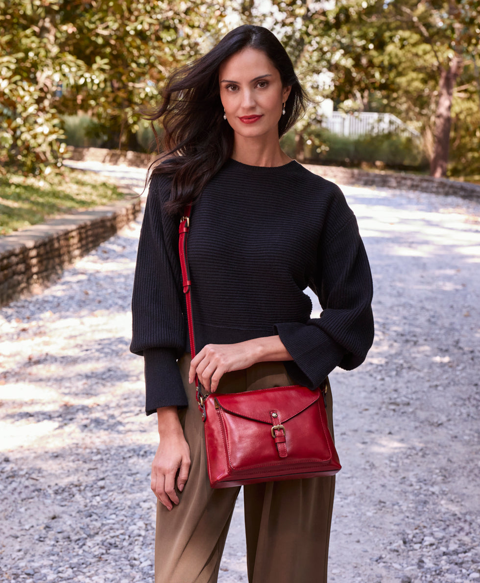 Female - Avellino Crossbody  - Vintage Distressed Leather - ruby red - by Patricia Nash - View 4 of 5