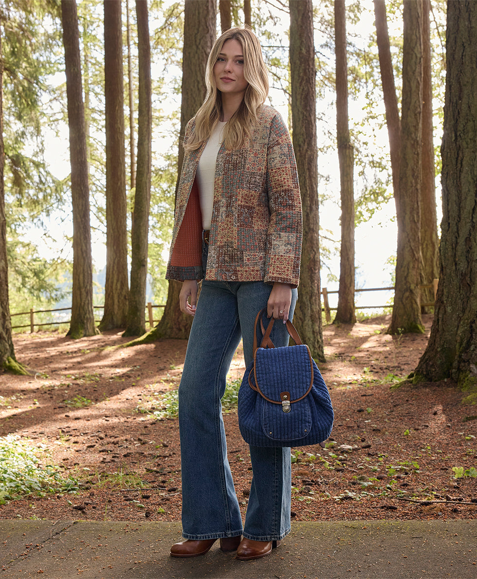Female - Arezzo Backpack | Quilted Denim | Denim - denim - by Patricia Nash - View 2 of 7