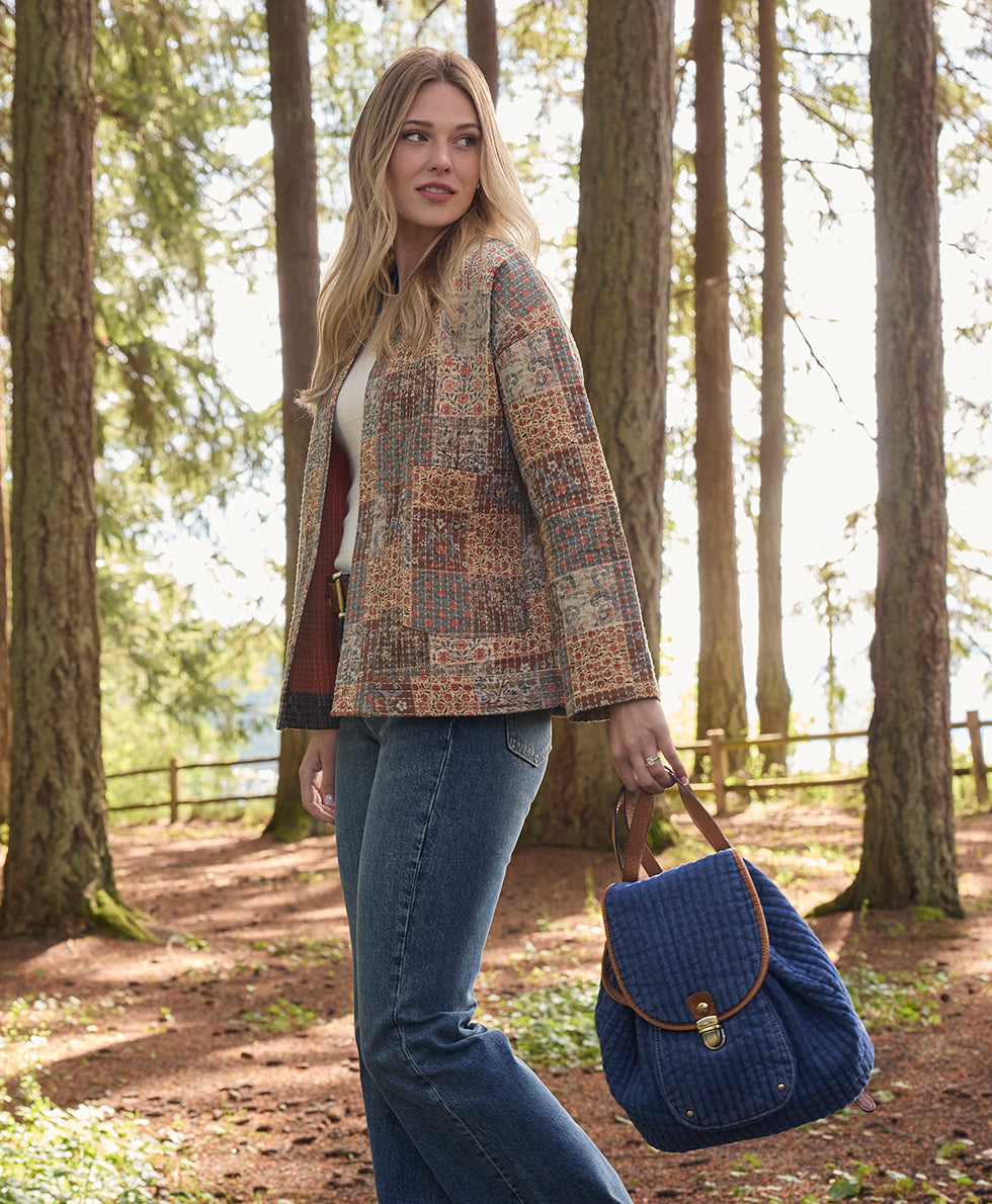 Female - Arezzo Backpack | Quilted Denim | Denim - denim - by Patricia Nash - View 6 of 7
