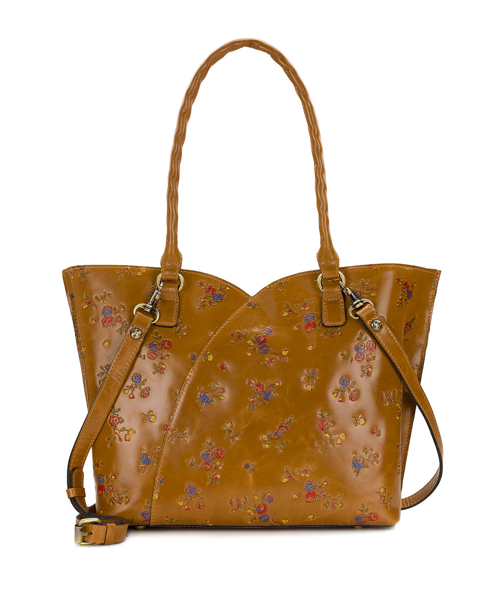 Female - Marion Tote - Fleur de Jardin Embossed - light tan - by Patricia Nash - View 1 of 11
